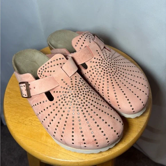 Birkenstock Boston Clogs Pink Suede Studded Grommet EU 39 Women 8 - Picture 2 of 7